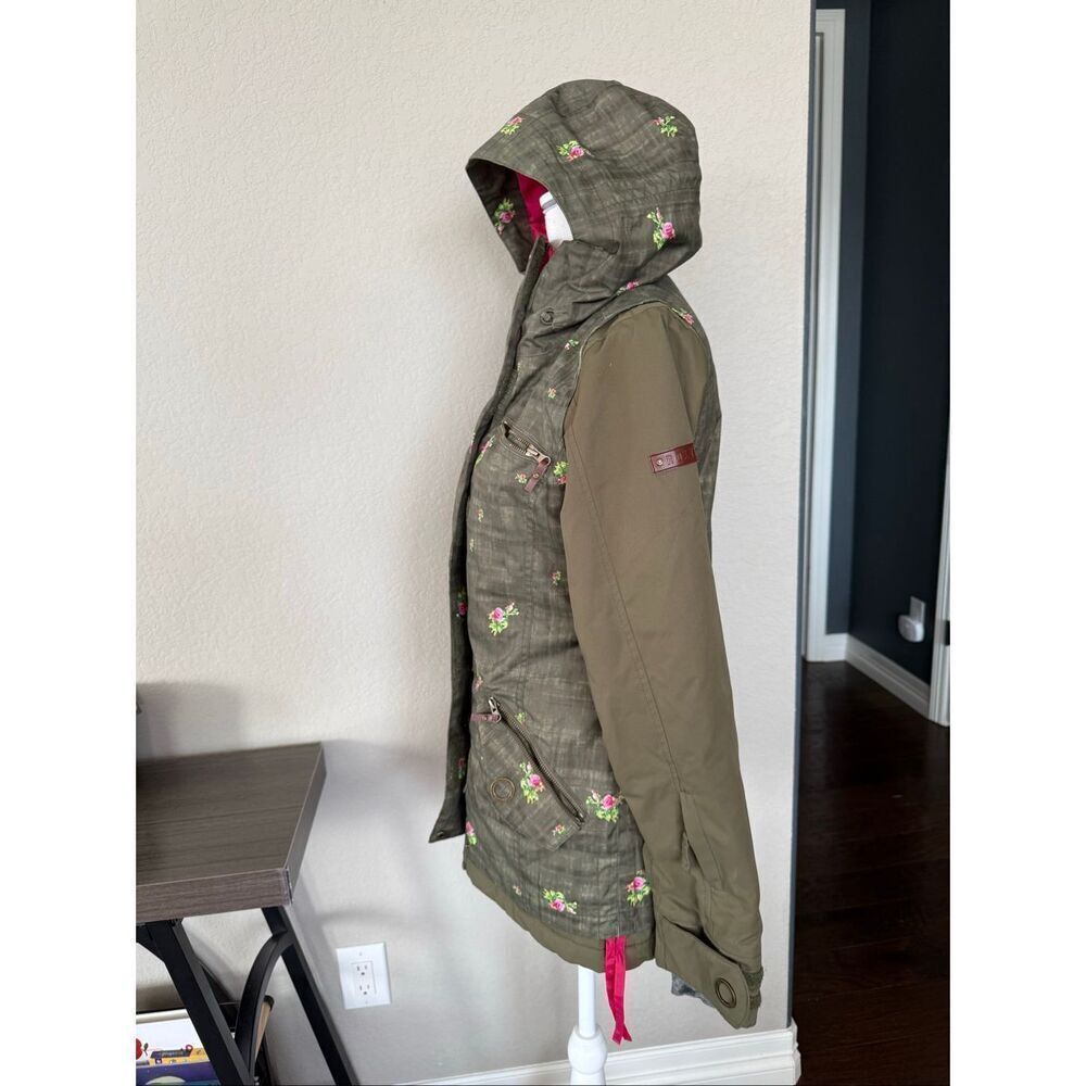 Roxy Green Rose Ski Snowboard Jacket XS Long Slim Coat - Picture 3 of 8